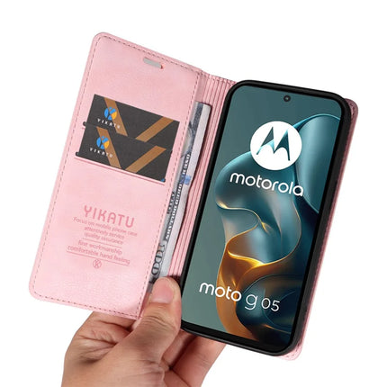 For Motorola Moto G05 4G Wallet Case YIKATU YK-006 Magnetic Closure Leather Phone Cover Litchi Texture