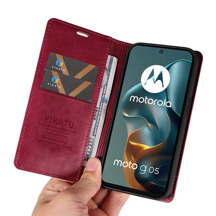 For Motorola Moto G05 4G Wallet Case YIKATU YK-006 Magnetic Closure Leather Phone Cover Litchi Texture