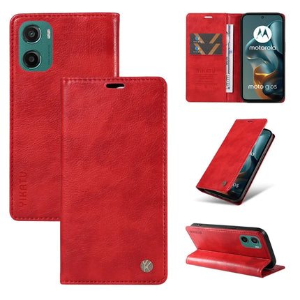 For Motorola Moto G05 4G Wallet Case YIKATU YK-006 Magnetic Closure Leather Phone Cover Litchi Texture - Red
