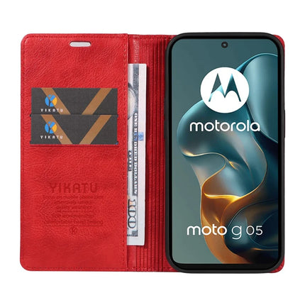 For Motorola Moto G05 4G Wallet Case YIKATU YK-006 Magnetic Closure Leather Phone Cover Litchi Texture