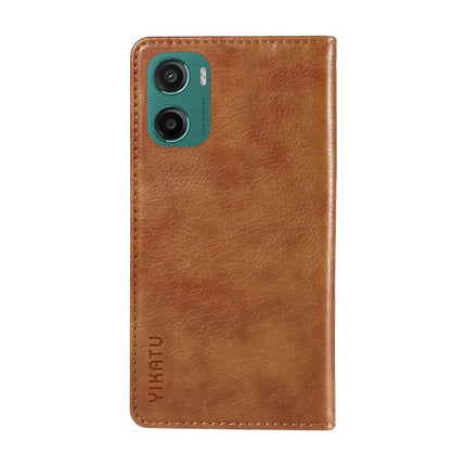 For Motorola Moto G05 4G Wallet Case YIKATU YK-006 Magnetic Closure Leather Phone Cover Litchi Texture -  Brown