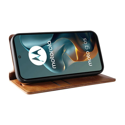 For Motorola Moto G05 4G Wallet Case YIKATU YK-006 Magnetic Closure Leather Phone Cover Litchi Texture -  Brown