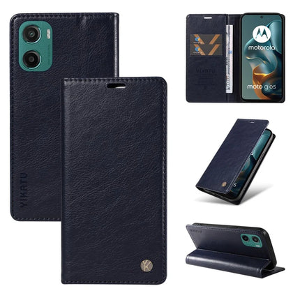 For Motorola Moto G05 4G Wallet Case YIKATU YK-006 Magnetic Closure Leather Phone Cover Litchi Texture - Navy Blue