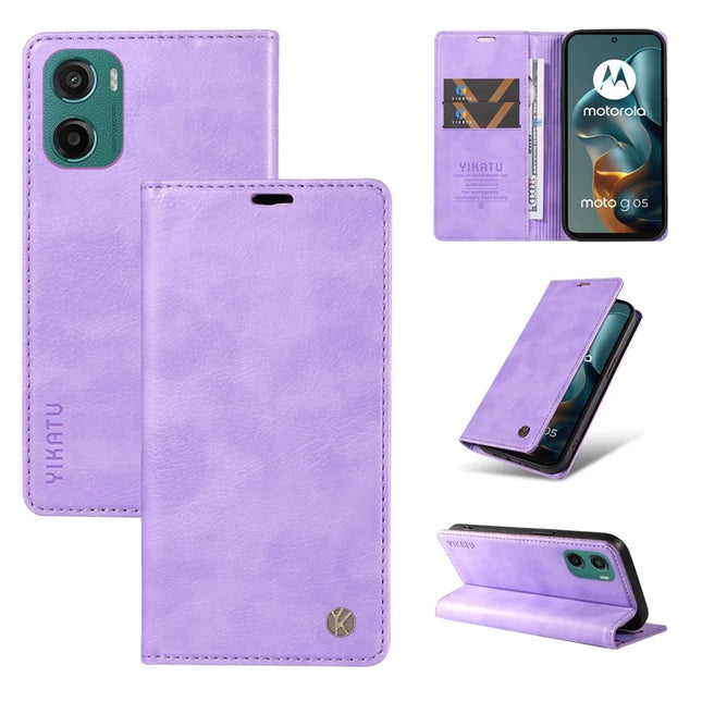 For Motorola Moto G05 4G Wallet Case YIKATU YK-006 Magnetic Closure Leather Phone Cover Litchi Texture - Purple