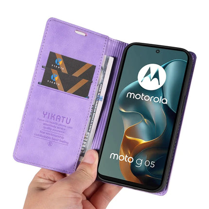 For Motorola Moto G05 4G Wallet Case YIKATU YK-006 Magnetic Closure Leather Phone Cover Litchi Texture