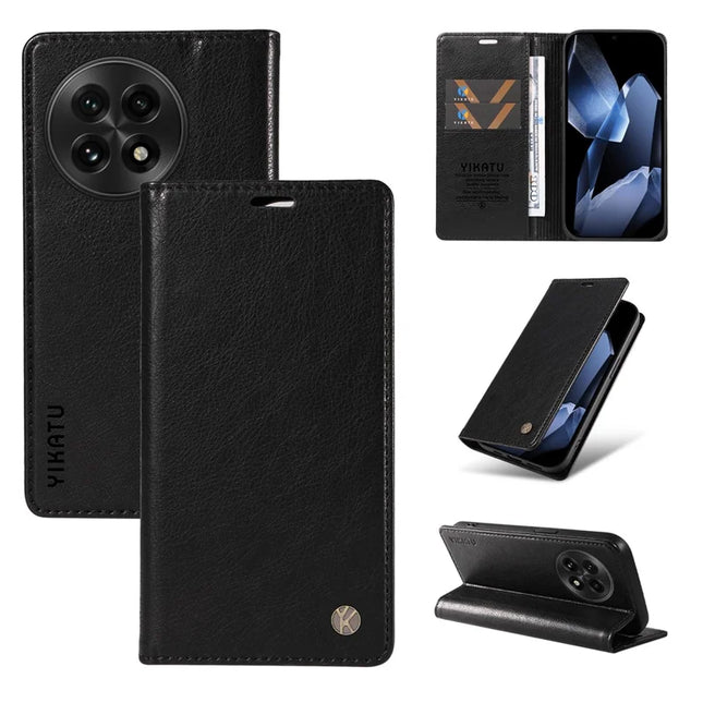 For OnePlus 13 Wallet Case YIKATU YK-006 Magnetic Closure Leather Phone Cover Litchi Texture - Black