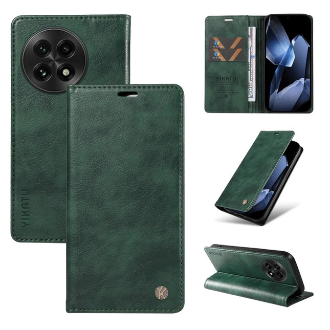 For OnePlus 13 Wallet Case YIKATU YK-006 Magnetic Closure Leather Phone Cover Litchi Texture -  Green