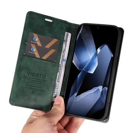 For OnePlus 13 Wallet Case YIKATU YK-006 Magnetic Closure Leather Phone Cover Litchi Texture -  Green