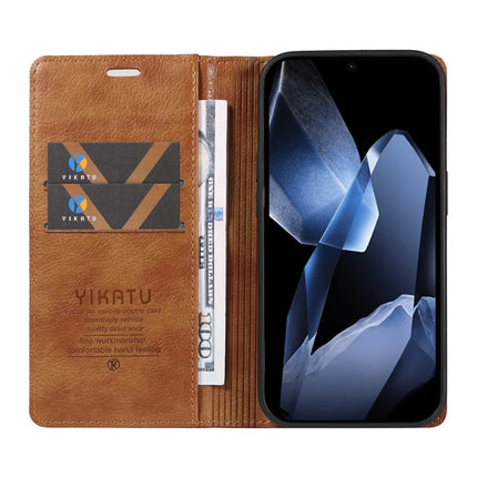 For OnePlus 13 Wallet Case YIKATU YK-006 Magnetic Closure Leather Phone Cover Litchi Texture -  Brown