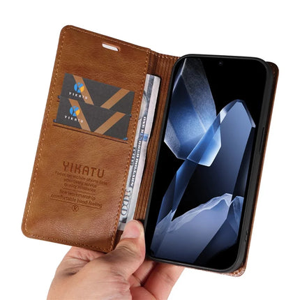 For OnePlus 13 Wallet Case YIKATU YK-006 Magnetic Closure Leather Phone Cover Litchi Texture -  Brown