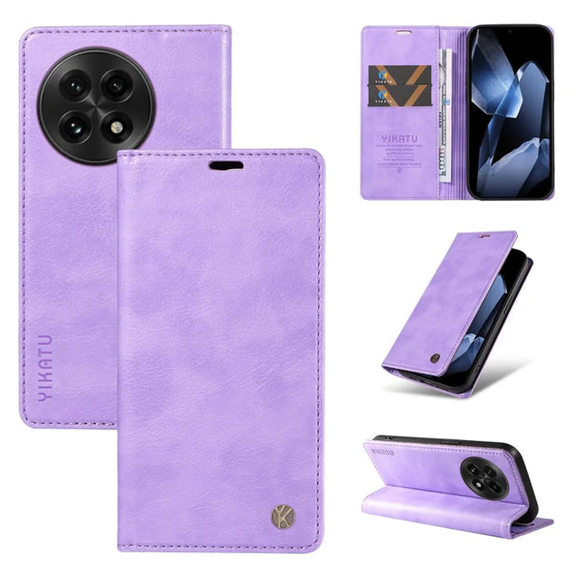 For OnePlus 13 Wallet Case YIKATU YK-006 Magnetic Closure Leather Phone Cover Litchi Texture - Purple