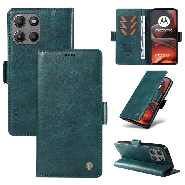 For Motorola Moto G15 4G Case YIKATU YK-007 Litchi Texture PU Leather Wallet Phone Cover - Blue