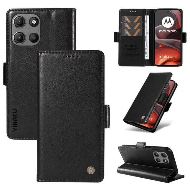 For Motorola Moto G15 4G Case YIKATU YK-007 Litchi Texture PU Leather Wallet Phone Cover - Black