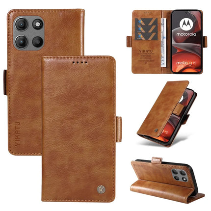 For Motorola Moto G15 4G Case YIKATU YK-007 Litchi Texture PU Leather Wallet Phone Cover - Brown