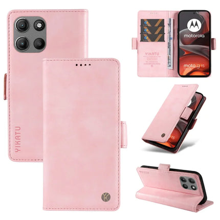 For Motorola Moto G15 4G Case YIKATU YK-007 Litchi Texture PU Leather Wallet Phone Cover - Pink