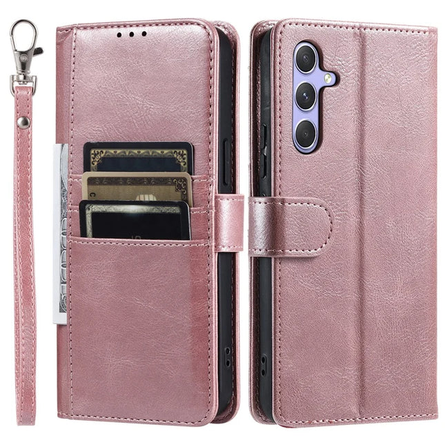 013 Style For Samsung Galaxy A26 5G Case PU Leather Anti-Fall Phone Cover with 6 Card Slots - Rose Gold