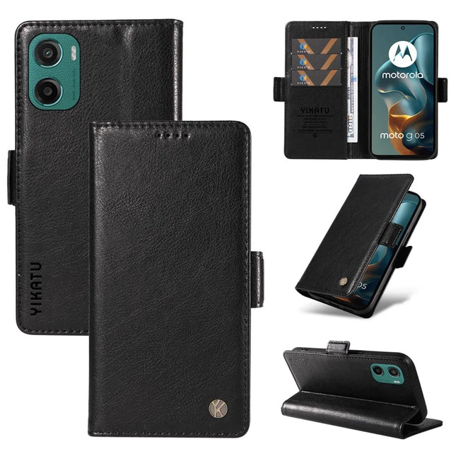 For Motorola Moto G05 4G Case YIKATU YK-007 Litchi Texture PU Leather Wallet Phone Cover - Black