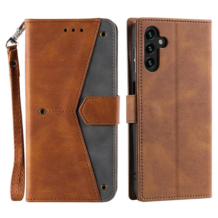 For Samsung Galaxy A26 5G Leather Case Wallet Phone Cover Splicing Stitching - Brown