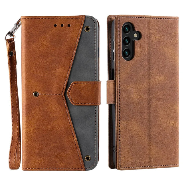 For Samsung Galaxy A26 5G Leather Case Wallet Phone Cover Splicing Stitching - Brown