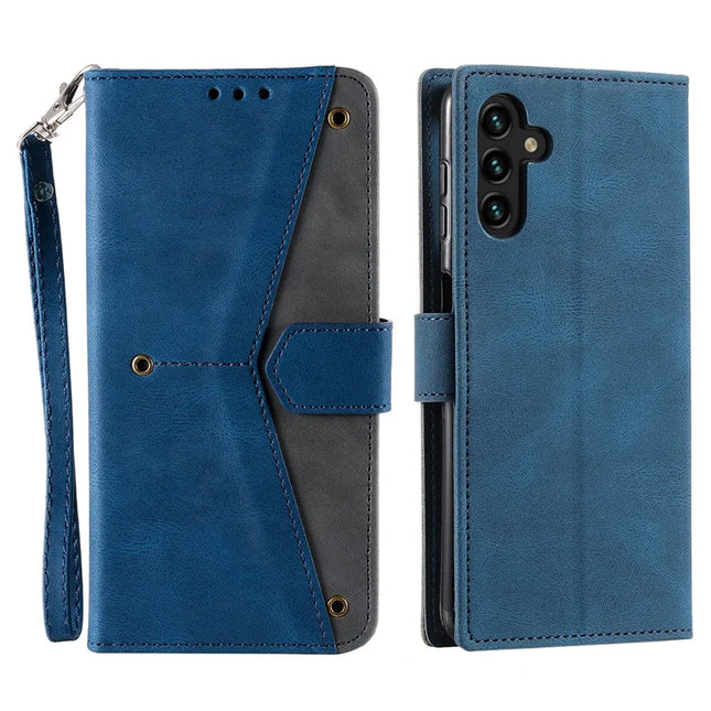 For Samsung Galaxy A26 5G Leather Case Wallet Phone Cover Splicing Stitching - Blue