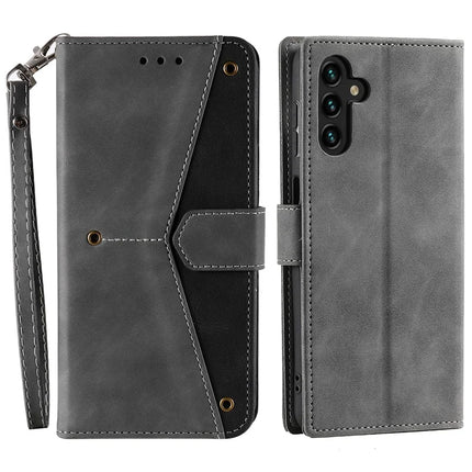 For Samsung Galaxy A26 5G Leather Case Wallet Phone Cover Splicing Stitching - Grey
