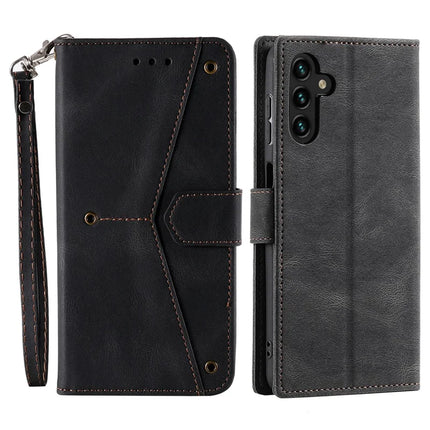 For Samsung Galaxy A26 5G Leather Case Wallet Phone Cover Splicing Stitching - Black