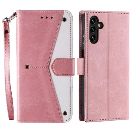 For Samsung Galaxy A26 5G Leather Case Wallet Phone Cover Splicing Stitching - Rose Gold