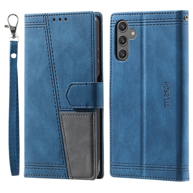 TTUDRCH Style 004 For Samsung Galaxy A26 5G Leather Case RFID Blocking Wallet Stand Phone Cover with Strap - Blue