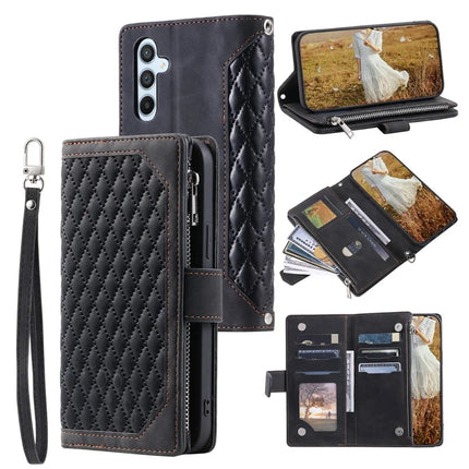 Style 005 For Samsung Galaxy A26 5G Wallet Case Rhombus Stitching Line PU Leather Phone Cover - Black