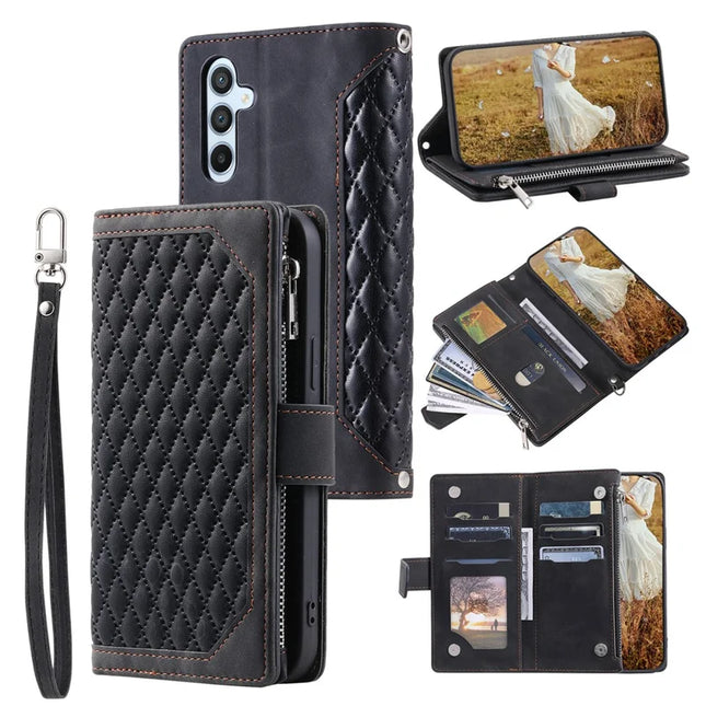 Style 005 For Samsung Galaxy A26 5G Wallet Case Rhombus Stitching Line PU Leather Phone Cover - Black