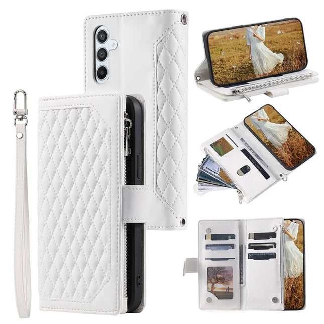 Style 005 For Samsung Galaxy A26 5G Wallet Case Rhombus Stitching Line PU Leather Phone Cover - White
