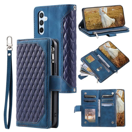 Style 005 For Samsung Galaxy A26 5G Wallet Case Rhombus Stitching Line PU Leather Phone Cover - Blue