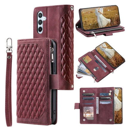 Style 005 For Samsung Galaxy A26 5G Wallet Case Rhombus Stitching Line PU Leather Phone Cover - Wine Red