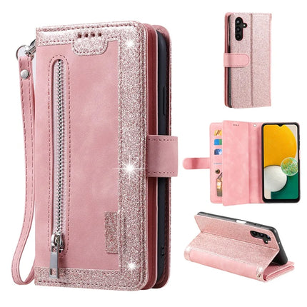 For Samsung Galaxy A26 5G Case PU Leather Phone Cover with Zipper Wallet 9 Card Slots - Rose Gold