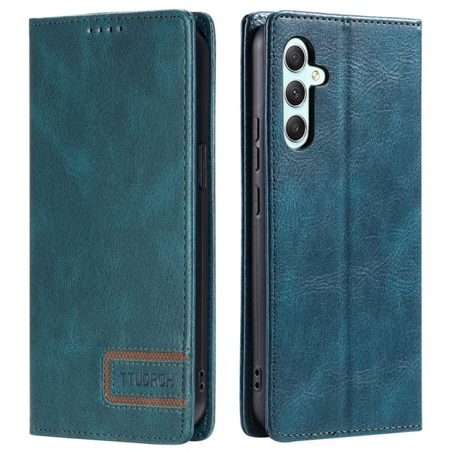 TTUDRCH Style 007 For Samsung Galaxy A26 5G Leather Case RFID Blocking Wallet Stand Phone Cover - Blackish Green