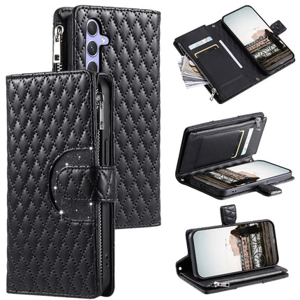Style 012 for Samsung Galaxy A26 5G Case Zipper Pocket Glitter Leather Phone Cover - Black
