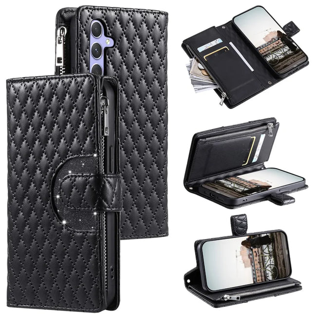 Style 012 for Samsung Galaxy A26 5G Case Zipper Pocket Glitter Leather Phone Cover - Black