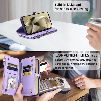 For Samsung Galaxy A26 5G Case TPU + PU Leather Wallet Phone Cover with Wrist Strap