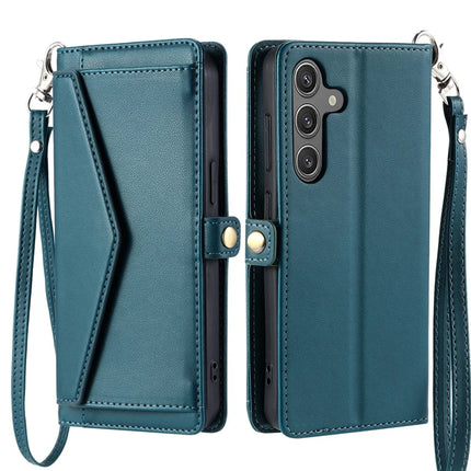 For Samsung Galaxy A26 5G Leather Case with Wrist Strap Wallet Stand Phone Cover - Blackish Green