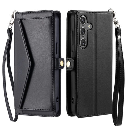 For Samsung Galaxy A26 5G Leather Case with Wrist Strap Wallet Stand Phone Cover - Black