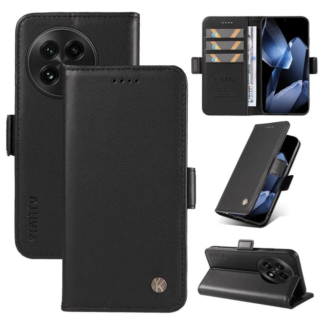 For OnePlus 13 Wallet Phone Case YIKATU YK-003 Leather Stand Cover -  Black