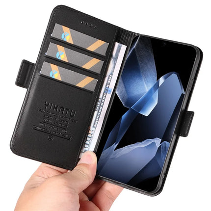 For OnePlus 13 Wallet Phone Case YIKATU YK-003 Leather Stand Cover -  Black