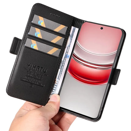 For Realme C75 Wallet Phone Case YIKATU YK-003 Leather Stand Cover -  Black