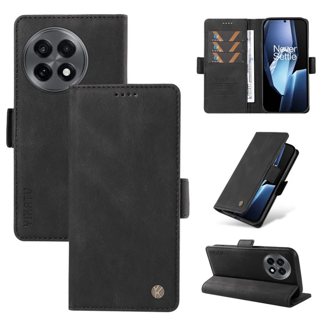 For OnePlus Ace 5G Leather Case YIKATU YK-005 Skin-touch Feeling Wallet Phone Cover - Black