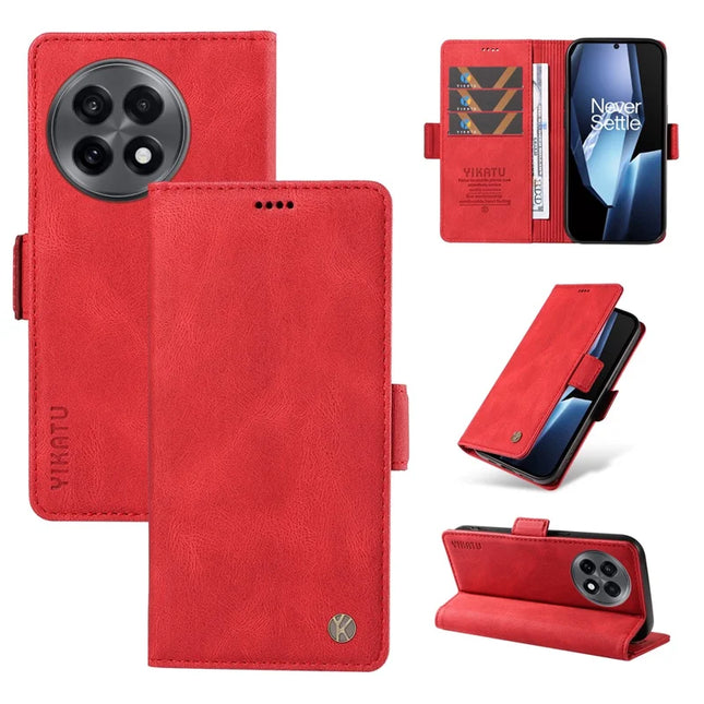 For OnePlus Ace 5G Leather Case YIKATU YK-005 Skin-touch Feeling Wallet Phone Cover - Red