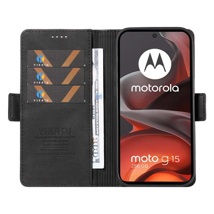 For Motorola Moto G15 4G Leather Case YIKATU YK-005 Skin-touch Feeling Wallet Phone Cover