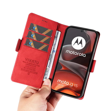 For Motorola Moto G15 4G Leather Case YIKATU YK-005 Skin-touch Feeling Wallet Phone Cover