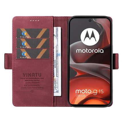 For Motorola Moto G15 4G Leather Case YIKATU YK-005 Skin-touch Feeling Wallet Phone Cover