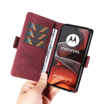 For Motorola Moto G15 4G Leather Case YIKATU YK-005 Skin-touch Feeling Wallet Phone Cover