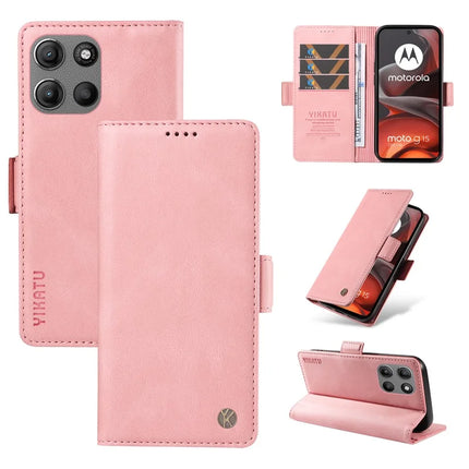 For Motorola Moto G15 4G Leather Case YIKATU YK-005 Skin-touch Feeling Wallet Phone Cover - Pink